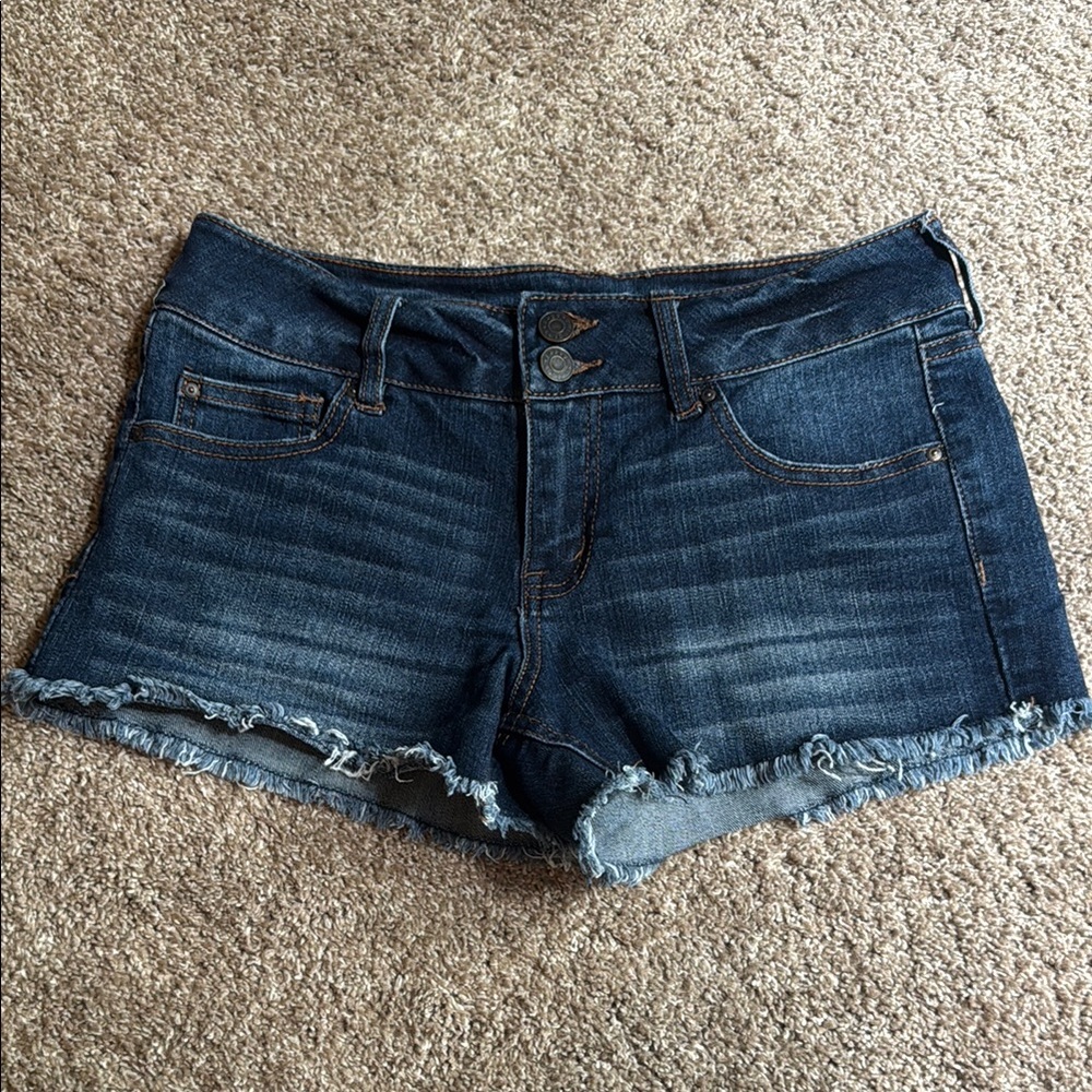 Refuge Blue Jean Shorts Distressed Frayed Hem